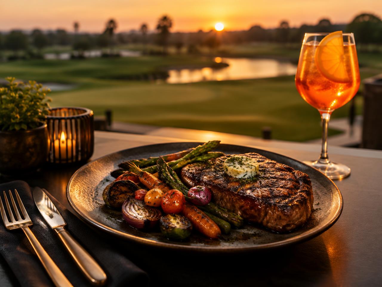 Prato de carne grelhada com cocktail